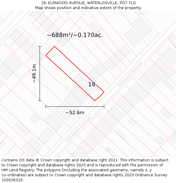18, ELMWOOD AVENUE, WATERLOOVILLE, PO7 7LG: Plot and title map