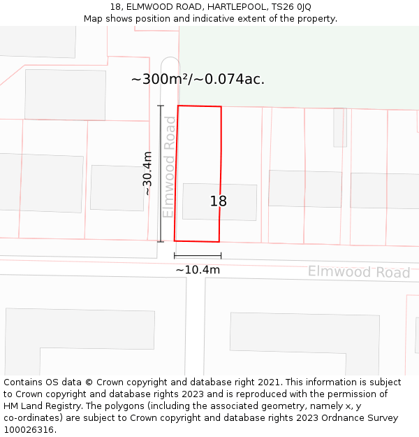 18, ELMWOOD ROAD, HARTLEPOOL, TS26 0JQ: Plot and title map