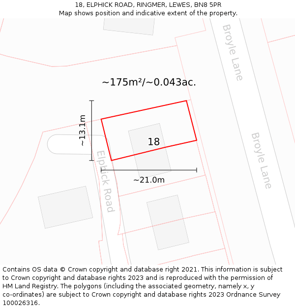 18, ELPHICK ROAD, RINGMER, LEWES, BN8 5PR: Plot and title map