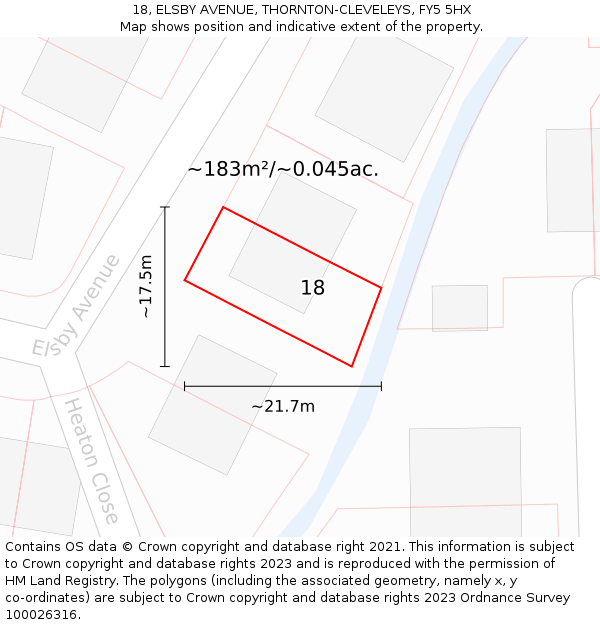 18, ELSBY AVENUE, THORNTON-CLEVELEYS, FY5 5HX: Plot and title map