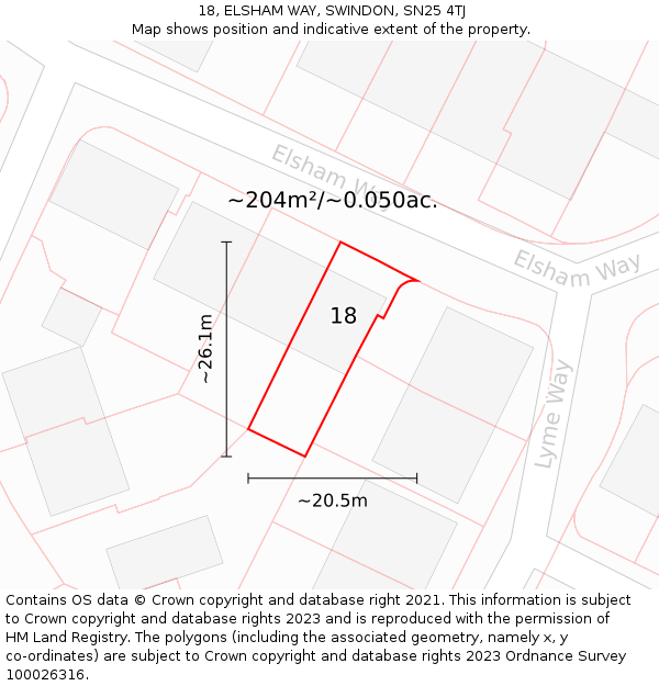 18, ELSHAM WAY, SWINDON, SN25 4TJ: Plot and title map