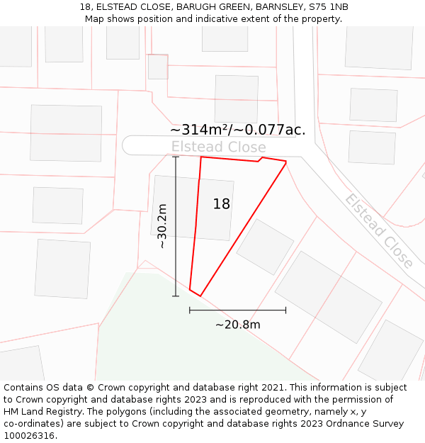 18, ELSTEAD CLOSE, BARUGH GREEN, BARNSLEY, S75 1NB: Plot and title map