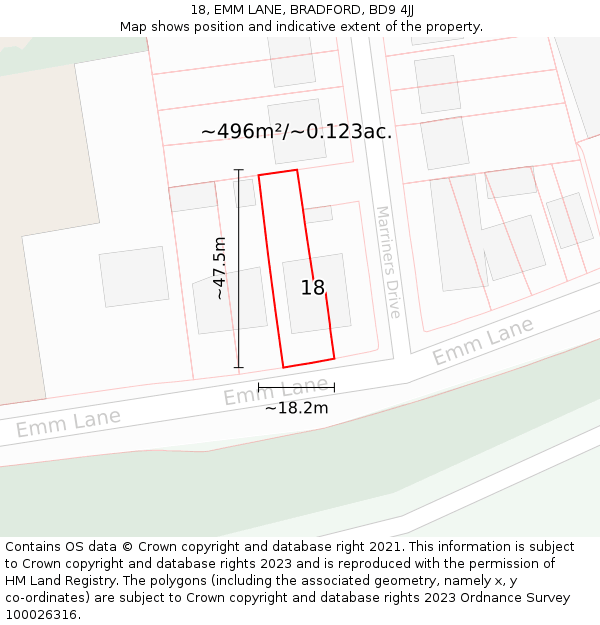 18, EMM LANE, BRADFORD, BD9 4JJ: Plot and title map