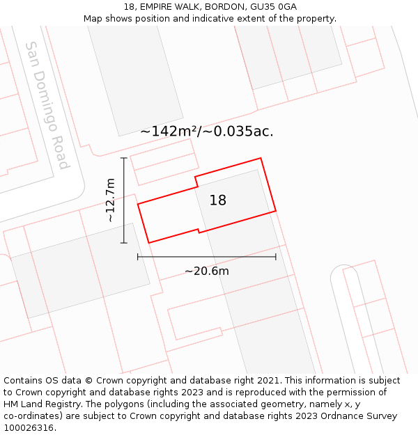 18, EMPIRE WALK, BORDON, GU35 0GA: Plot and title map