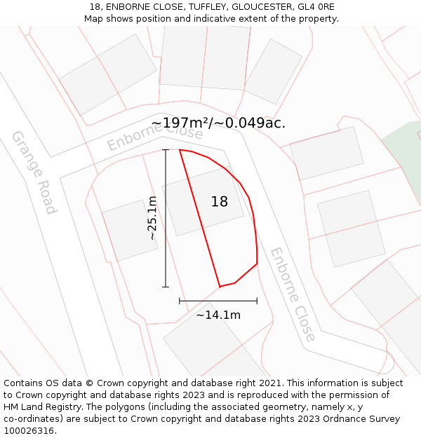 18, ENBORNE CLOSE, TUFFLEY, GLOUCESTER, GL4 0RE: Plot and title map