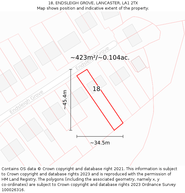 18, ENDSLEIGH GROVE, LANCASTER, LA1 2TX: Plot and title map