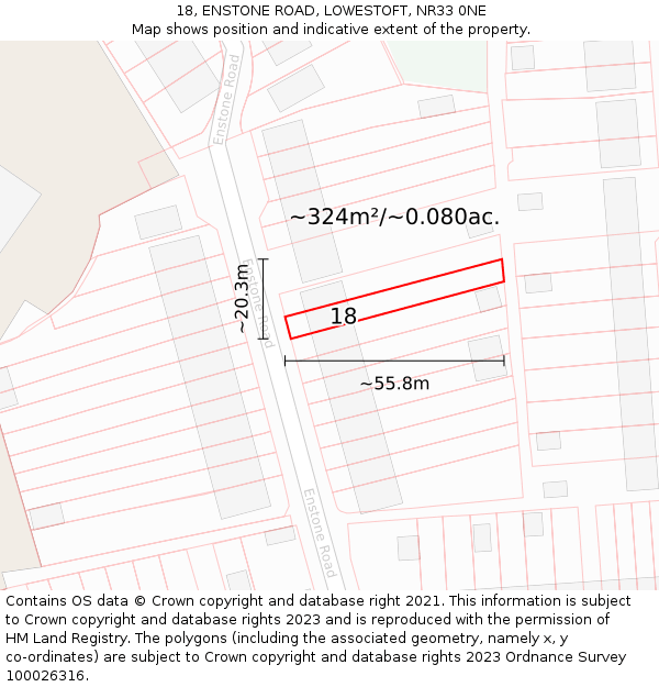 18, ENSTONE ROAD, LOWESTOFT, NR33 0NE: Plot and title map