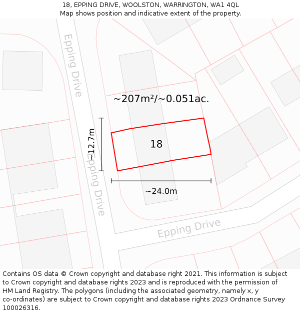 18, EPPING DRIVE, WOOLSTON, WARRINGTON, WA1 4QL: Plot and title map