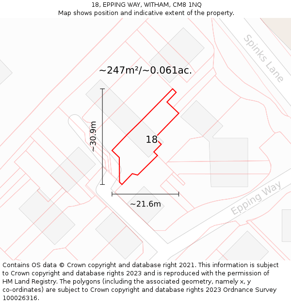18, EPPING WAY, WITHAM, CM8 1NQ: Plot and title map
