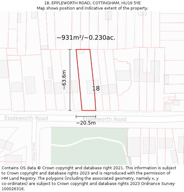 18, EPPLEWORTH ROAD, COTTINGHAM, HU16 5YE: Plot and title map