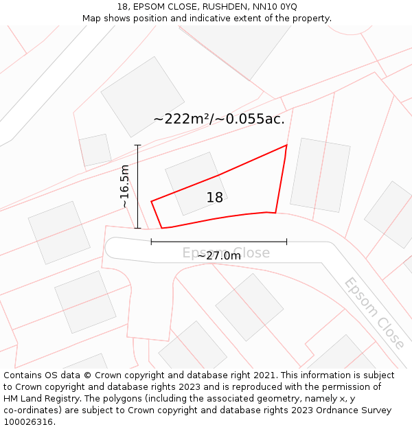 18, EPSOM CLOSE, RUSHDEN, NN10 0YQ: Plot and title map