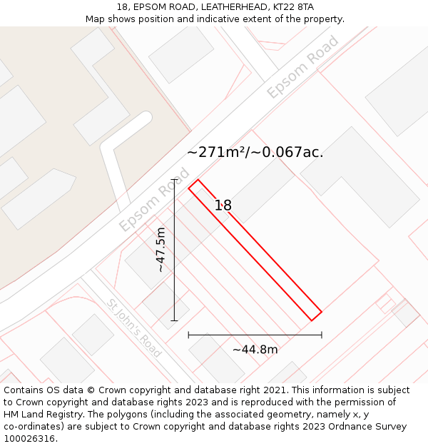 18, EPSOM ROAD, LEATHERHEAD, KT22 8TA: Plot and title map