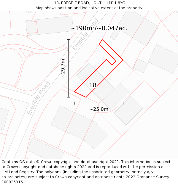 18, ERESBIE ROAD, LOUTH, LN11 8YG: Plot and title map