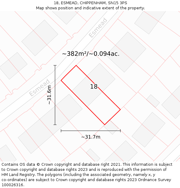 18, ESMEAD, CHIPPENHAM, SN15 3PS: Plot and title map