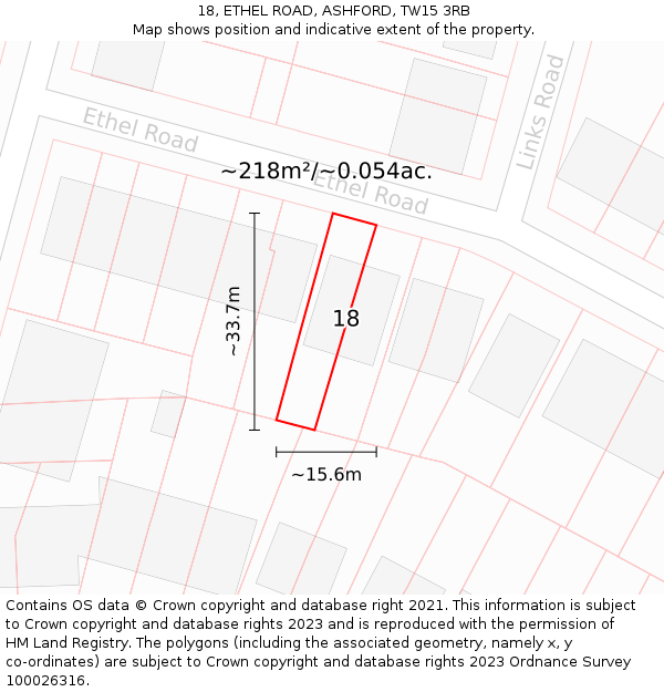 18, ETHEL ROAD, ASHFORD, TW15 3RB: Plot and title map