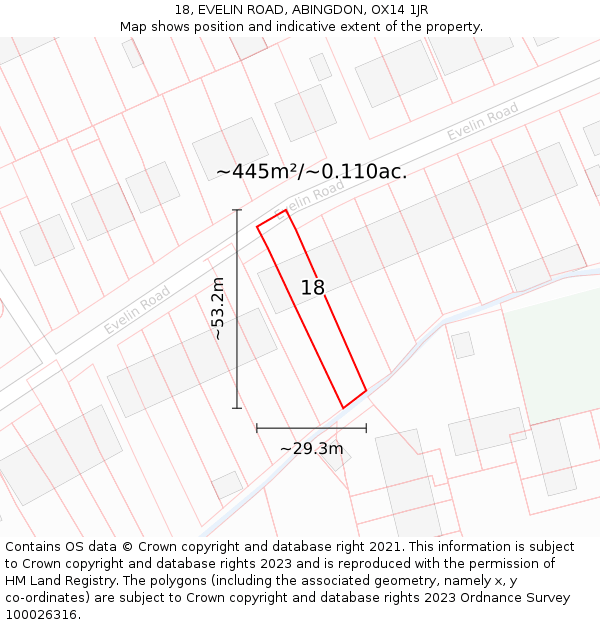 18, EVELIN ROAD, ABINGDON, OX14 1JR: Plot and title map