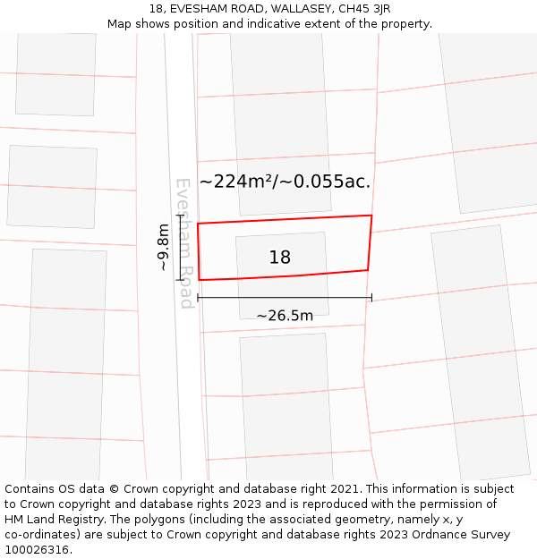 18, EVESHAM ROAD, WALLASEY, CH45 3JR: Plot and title map