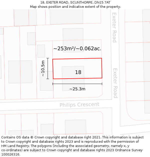 18, EXETER ROAD, SCUNTHORPE, DN15 7AT: Plot and title map