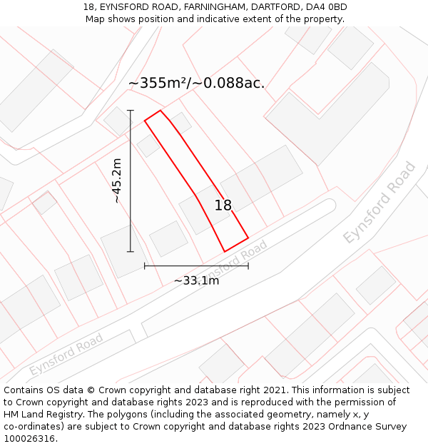 18, EYNSFORD ROAD, FARNINGHAM, DARTFORD, DA4 0BD: Plot and title map