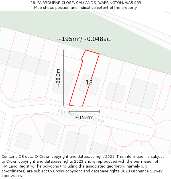 18, FAIRBOURNE CLOSE, CALLANDS, WARRINGTON, WA5 9RR: Plot and title map
