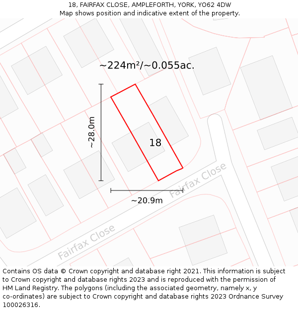 18, FAIRFAX CLOSE, AMPLEFORTH, YORK, YO62 4DW: Plot and title map
