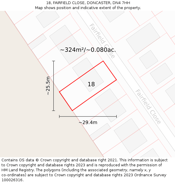 18, FAIRFIELD CLOSE, DONCASTER, DN4 7HH: Plot and title map