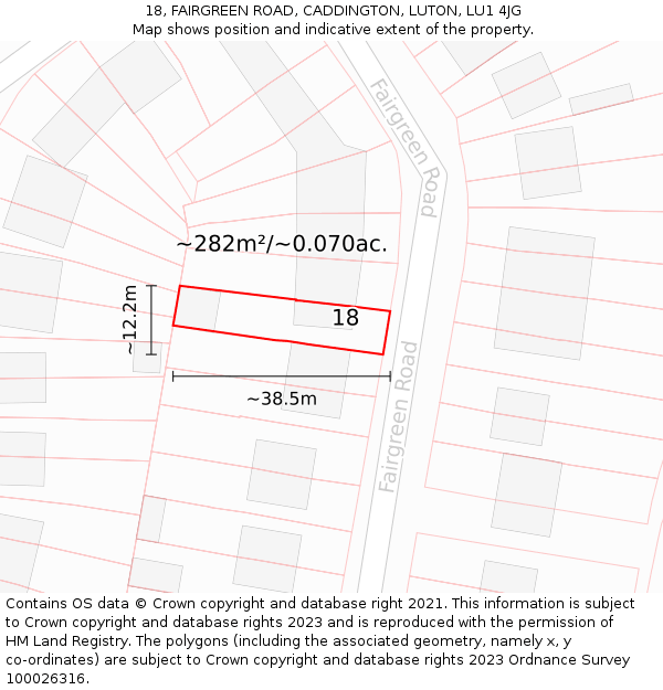 18, FAIRGREEN ROAD, CADDINGTON, LUTON, LU1 4JG: Plot and title map