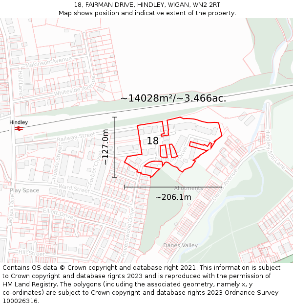 18, FAIRMAN DRIVE, HINDLEY, WIGAN, WN2 2RT: Plot and title map