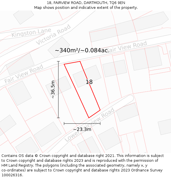 18, FAIRVIEW ROAD, DARTMOUTH, TQ6 9EN: Plot and title map