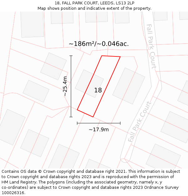 18, FALL PARK COURT, LEEDS, LS13 2LP: Plot and title map