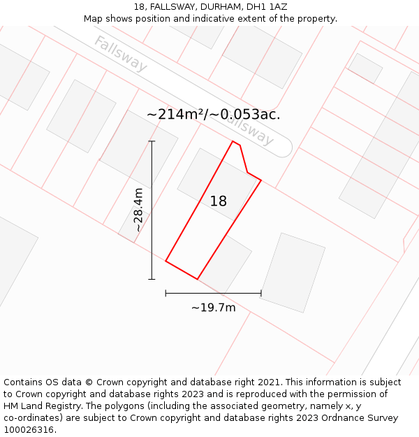 18, FALLSWAY, DURHAM, DH1 1AZ: Plot and title map