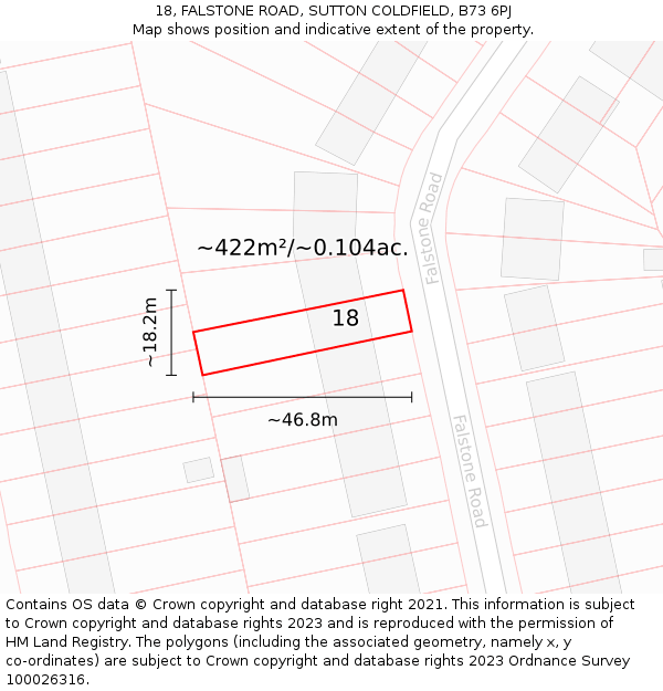 18, FALSTONE ROAD, SUTTON COLDFIELD, B73 6PJ: Plot and title map