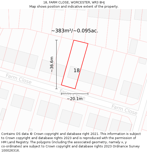 18, FARM CLOSE, WORCESTER, WR3 8HJ: Plot and title map