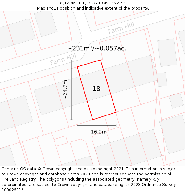 18, FARM HILL, BRIGHTON, BN2 6BH: Plot and title map