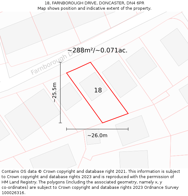 18, FARNBOROUGH DRIVE, DONCASTER, DN4 6PR: Plot and title map