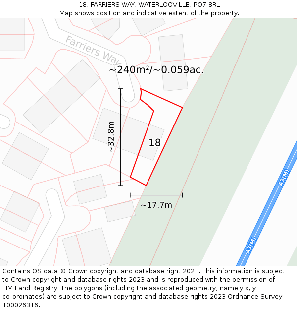 18, FARRIERS WAY, WATERLOOVILLE, PO7 8RL: Plot and title map