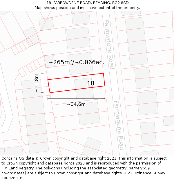 18, FARROWDENE ROAD, READING, RG2 8SD: Plot and title map