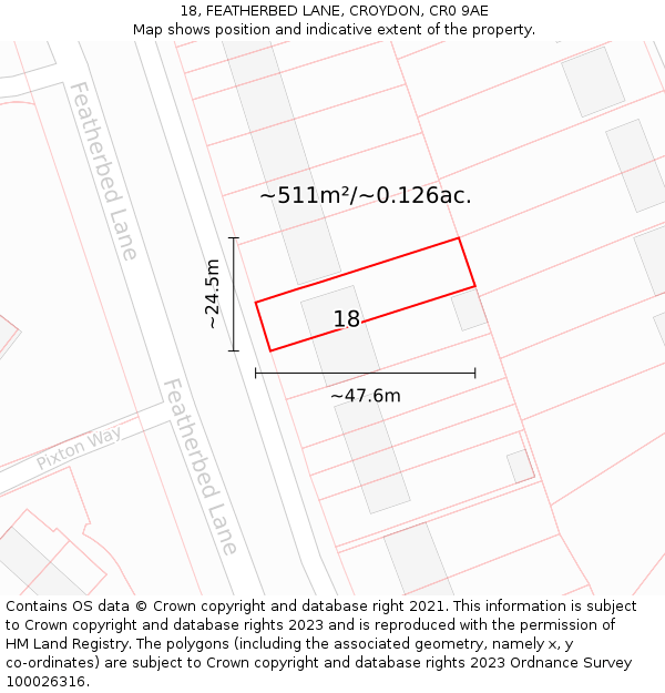 18, FEATHERBED LANE, CROYDON, CR0 9AE: Plot and title map