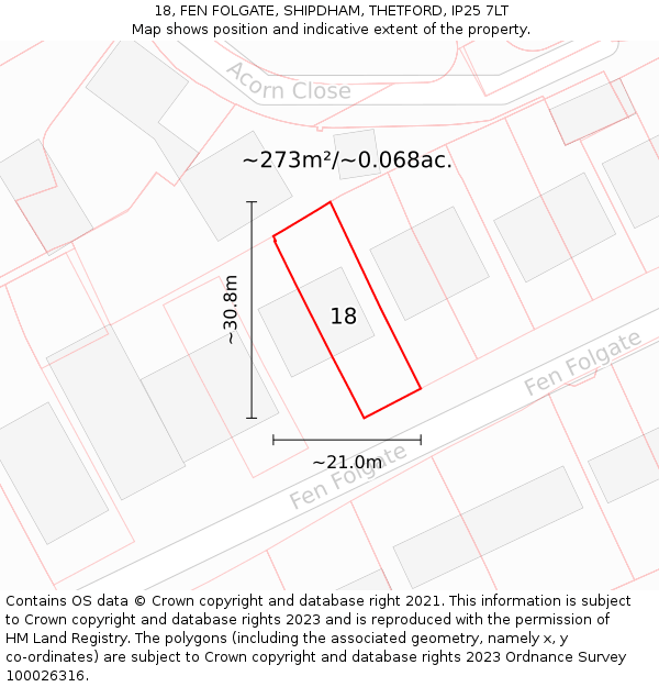18, FEN FOLGATE, SHIPDHAM, THETFORD, IP25 7LT: Plot and title map
