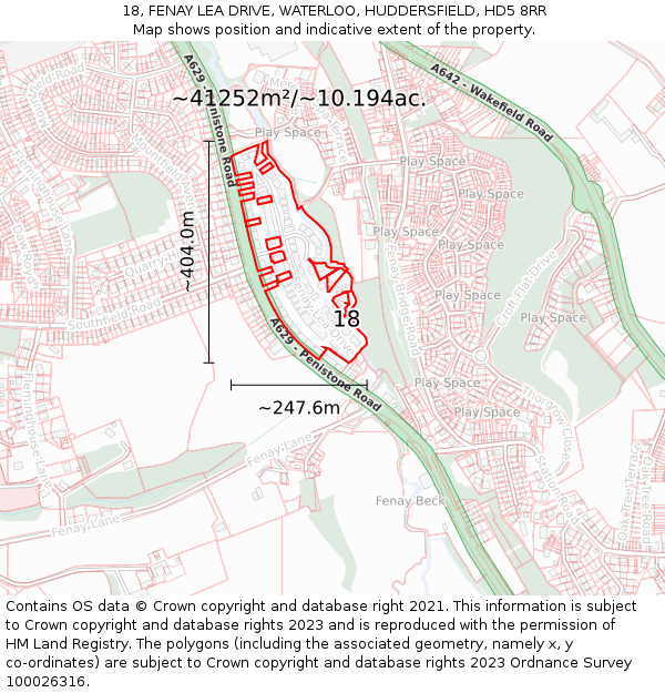 18, FENAY LEA DRIVE, WATERLOO, HUDDERSFIELD, HD5 8RR: Plot and title map