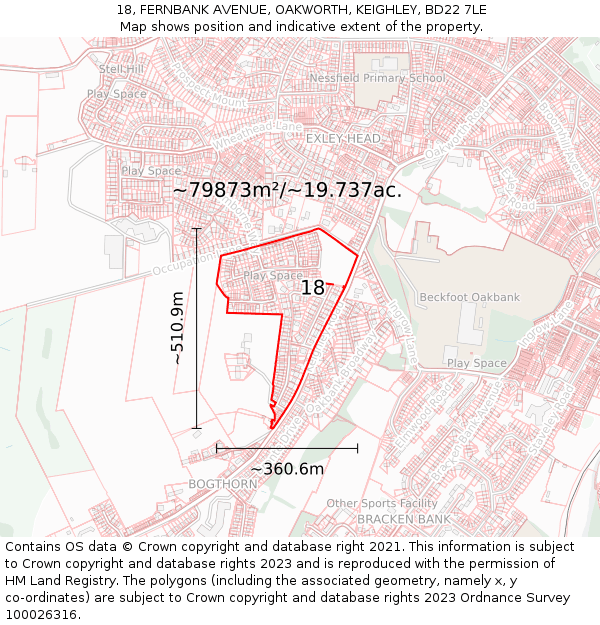 18, FERNBANK AVENUE, OAKWORTH, KEIGHLEY, BD22 7LE: Plot and title map