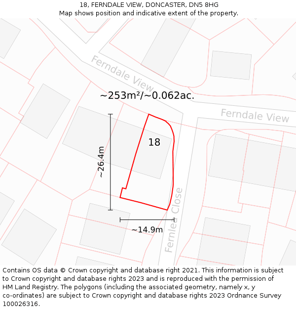 18, FERNDALE VIEW, DONCASTER, DN5 8HG: Plot and title map
