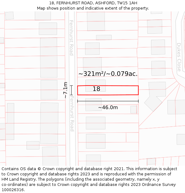 18, FERNHURST ROAD, ASHFORD, TW15 1AH: Plot and title map