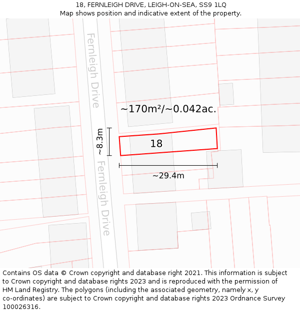 18, FERNLEIGH DRIVE, LEIGH-ON-SEA, SS9 1LQ: Plot and title map
