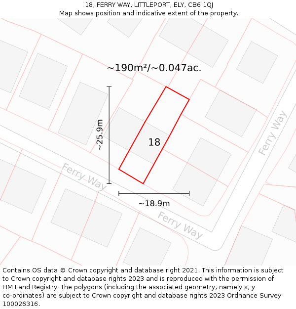 18, FERRY WAY, LITTLEPORT, ELY, CB6 1QJ: Plot and title map
