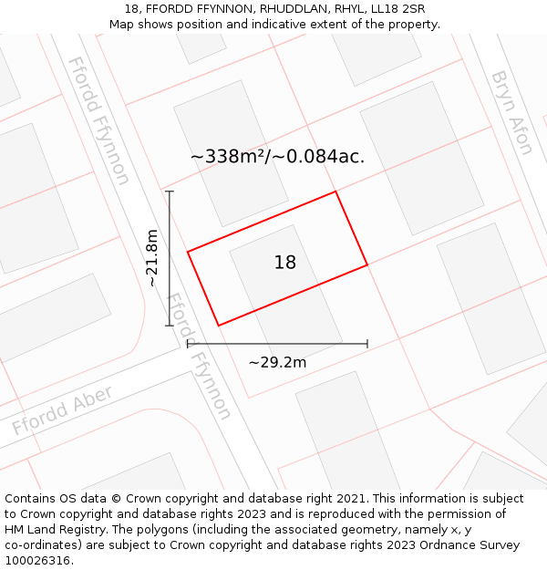 18, FFORDD FFYNNON, RHUDDLAN, RHYL, LL18 2SR: Plot and title map