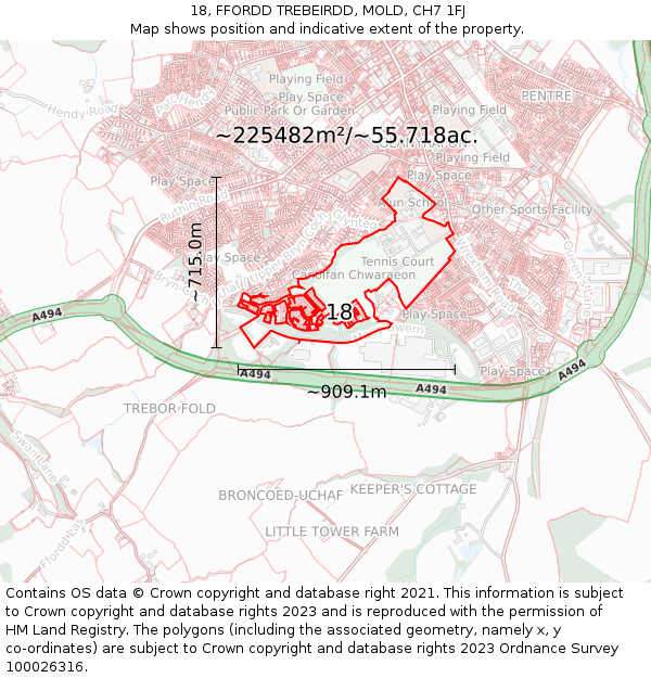 18, FFORDD TREBEIRDD, MOLD, CH7 1FJ: Plot and title map