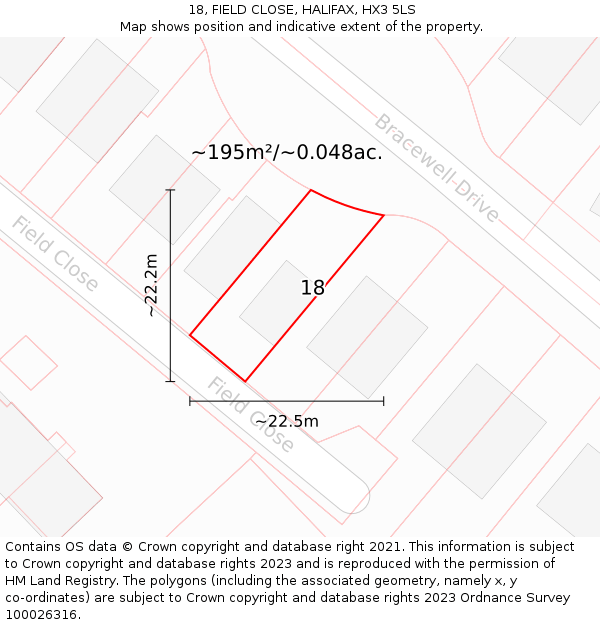 18, FIELD CLOSE, HALIFAX, HX3 5LS: Plot and title map