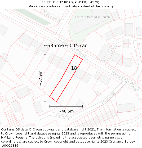 18, FIELD END ROAD, PINNER, HA5 2QL: Plot and title map