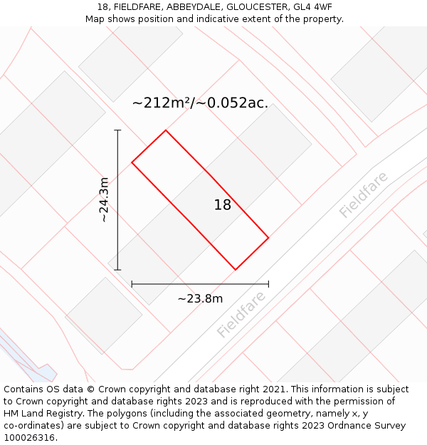 18, FIELDFARE, ABBEYDALE, GLOUCESTER, GL4 4WF: Plot and title map
